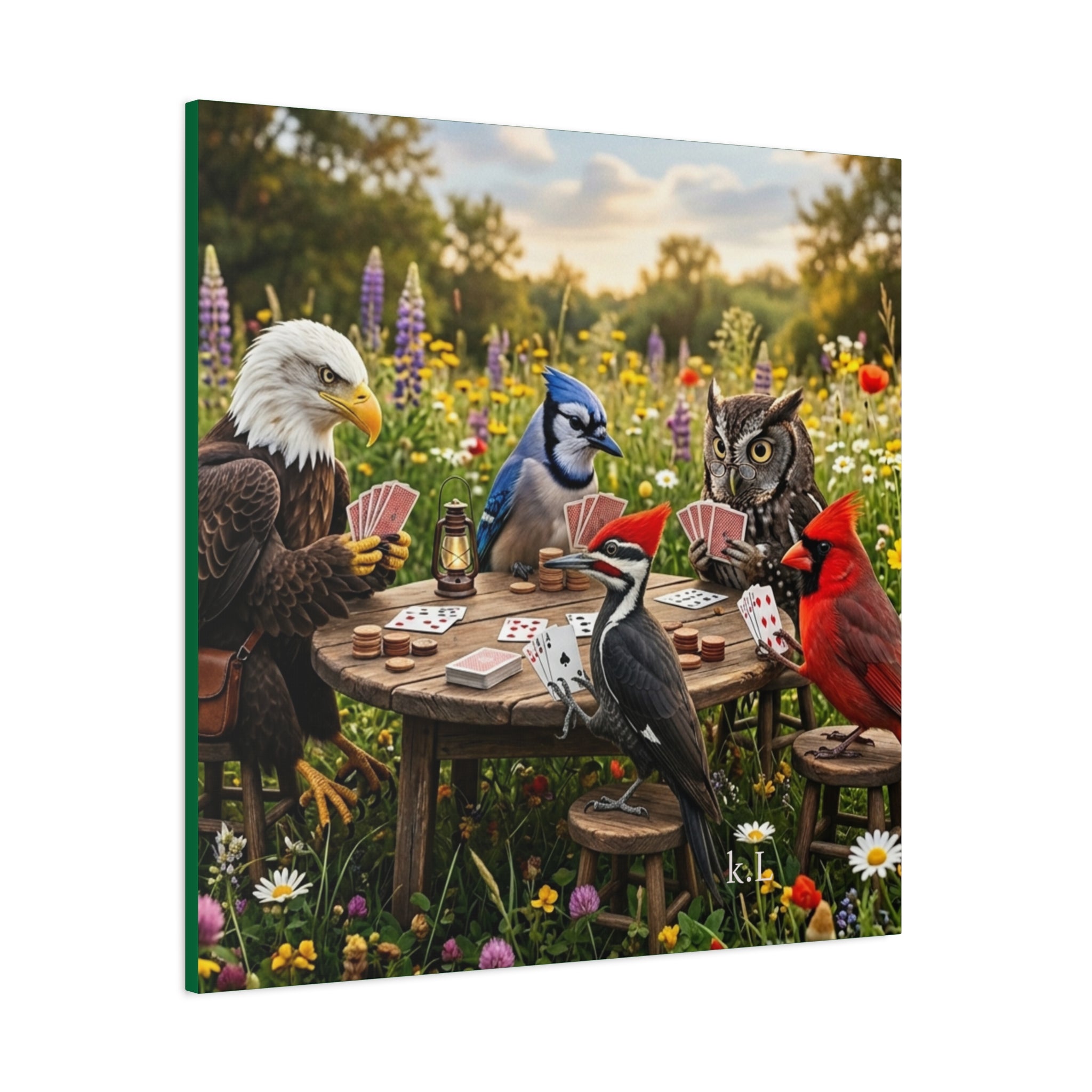 Canvas Wall Art — Woodland Birds Playing Cards Scene