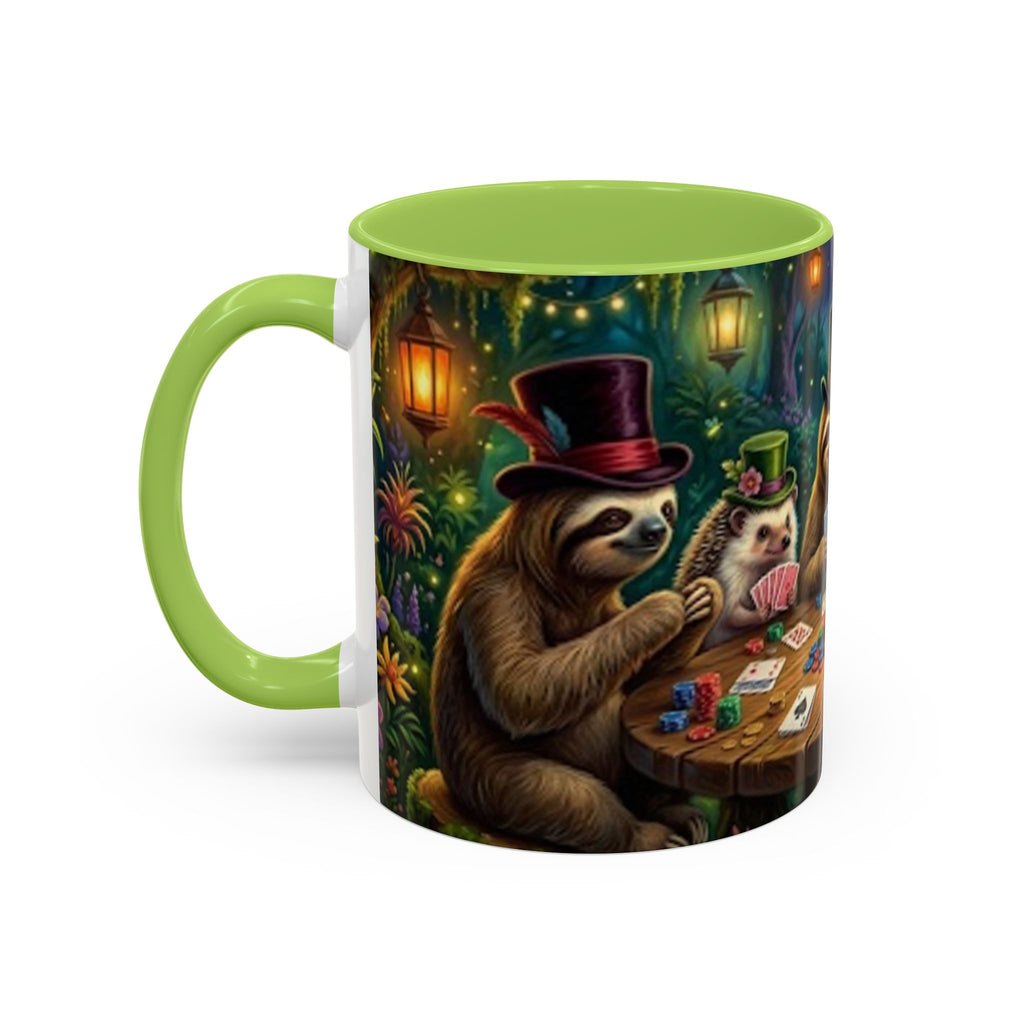 Sloth & Hedgehog Poker Night Coffee Mug — Whimsical Woodland Animal Tea Cup (11/15oz)