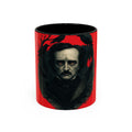 Edgar Allan Poe Portrait Coffee Mug — Gothic Raven Red Accent (11/15oz)