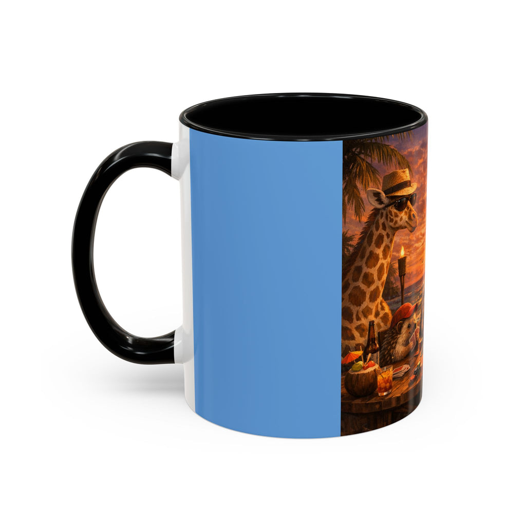 Sunset Poker Nights Animal Coffee Mug — Giraffe & Hedgehog Friends (11/15 oz)