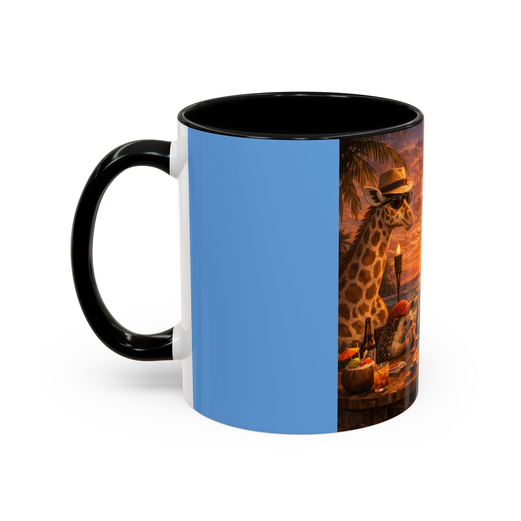 Sunset Poker Nights Animal Coffee Mug — Giraffe & Hedgehog Friends (11/15 oz)