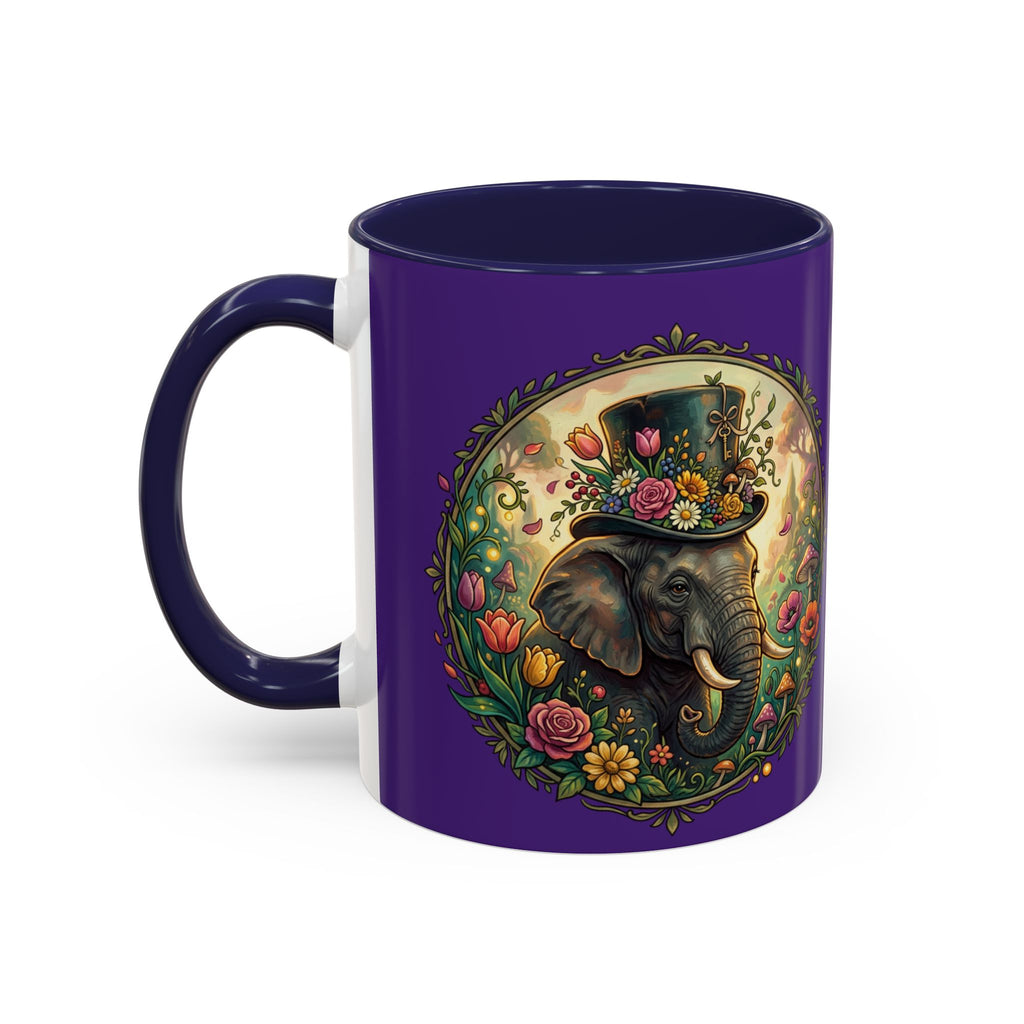 Elephant & Tulips Accent Coffee Mug — Floral Elephant Ceramic Mug (11/15oz)