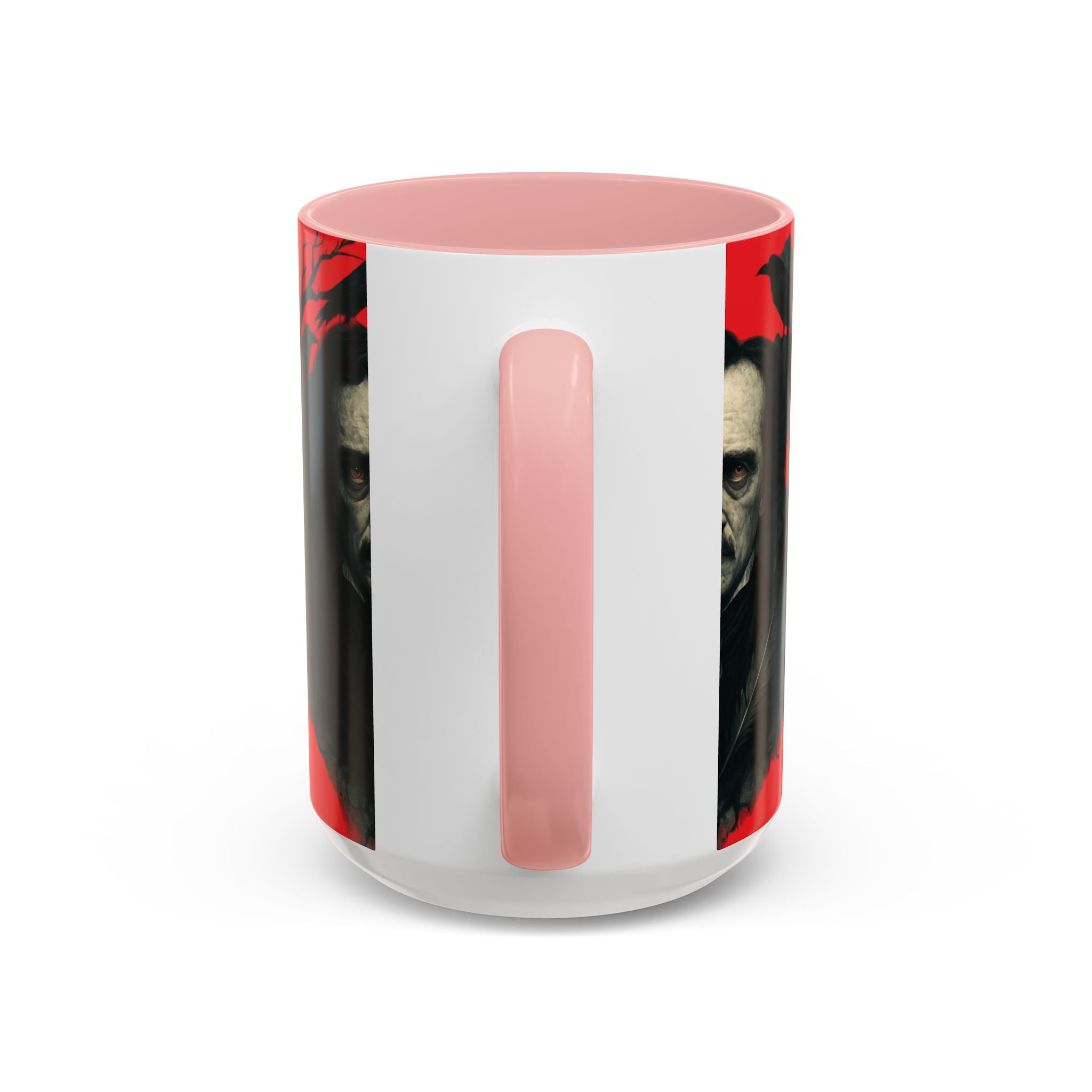 Edgar Allan Poe Portrait Coffee Mug — Gothic Raven Red Accent (11/15oz)