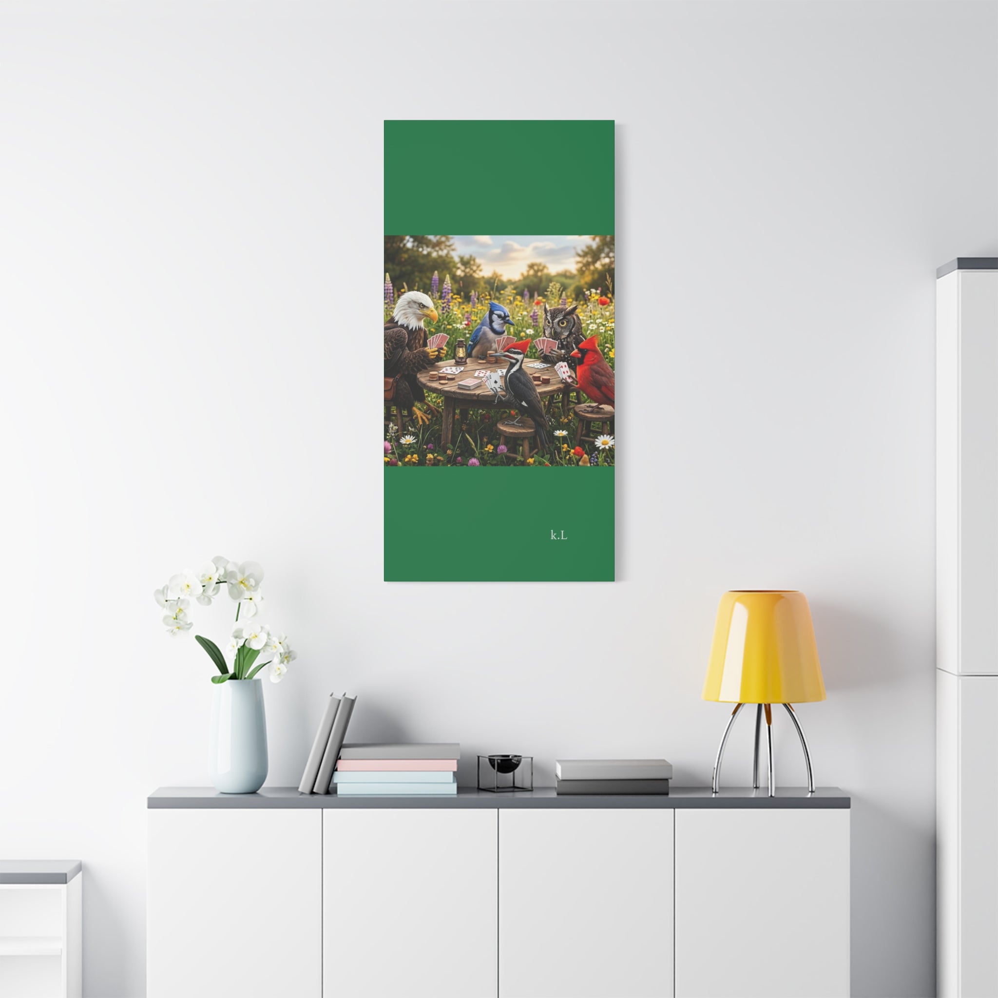 Canvas Wall Art — Woodland Birds Playing Cards Scene