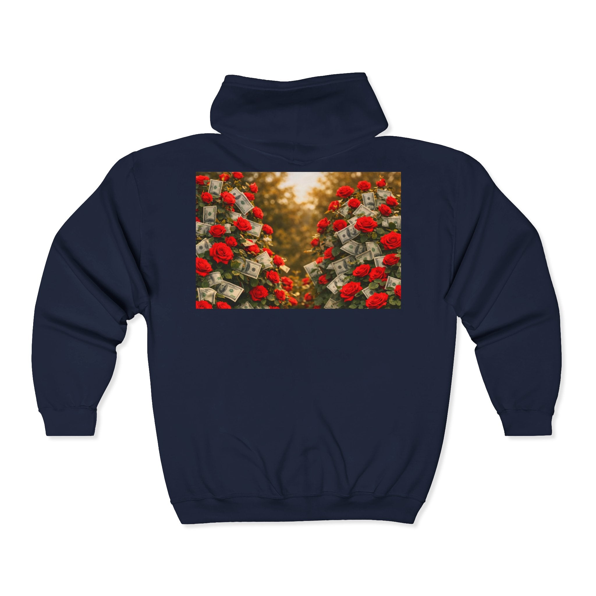 Zip Hoodie — "Pain Today, Power Tomorrow" Retro Script Front with Rose Garden Back