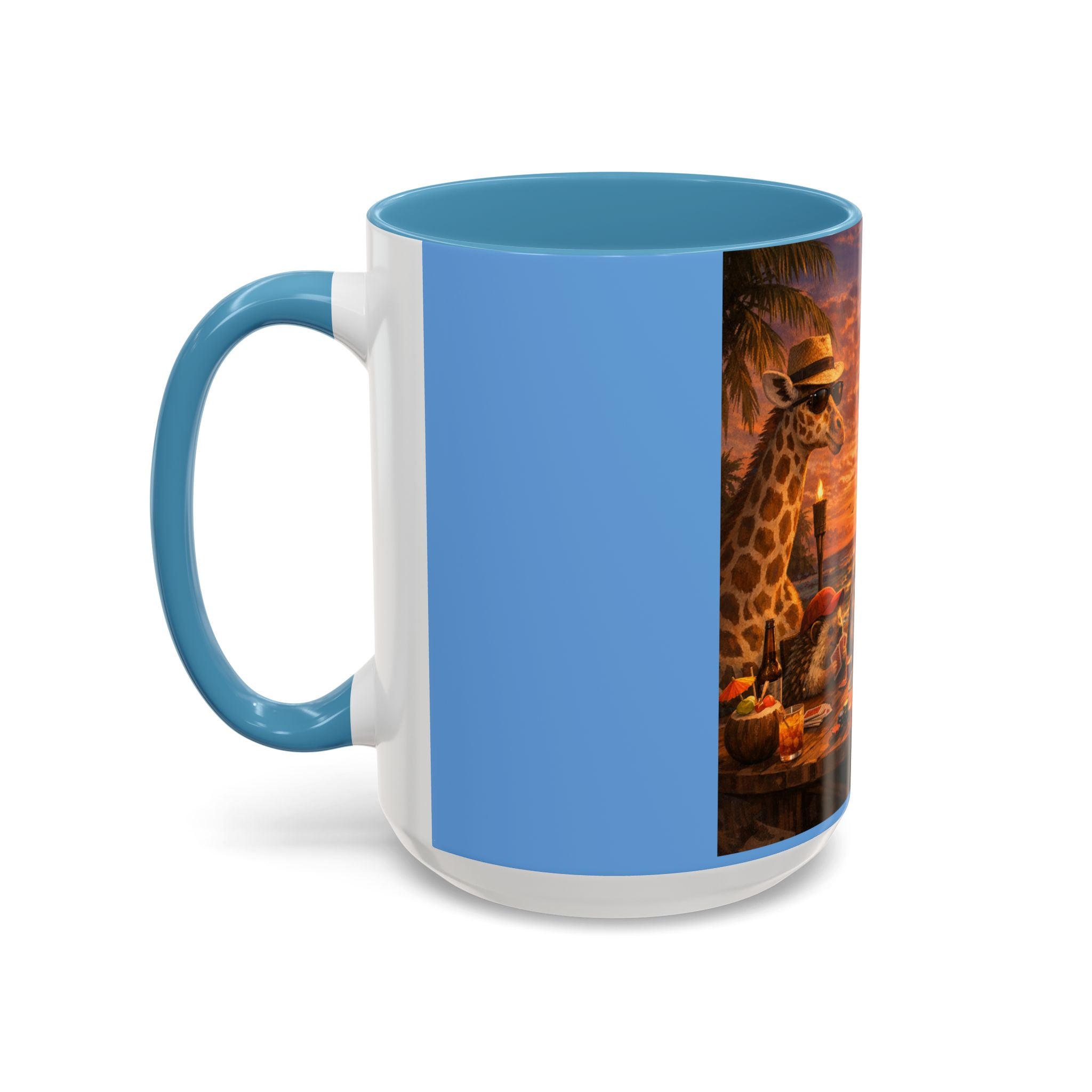 Sunset Poker Nights Animal Coffee Mug — Giraffe & Hedgehog Friends (11/15 oz)