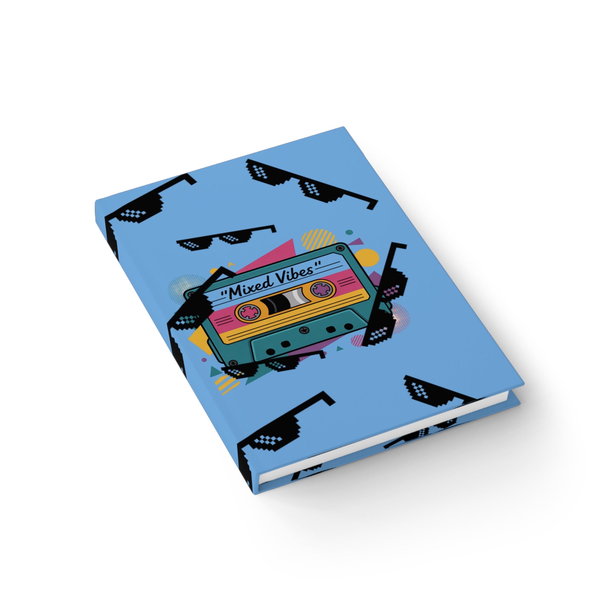 Retro Cassette 'Mixed Vibes' Ruled Journal — 80s Sunglass Pattern Notebook