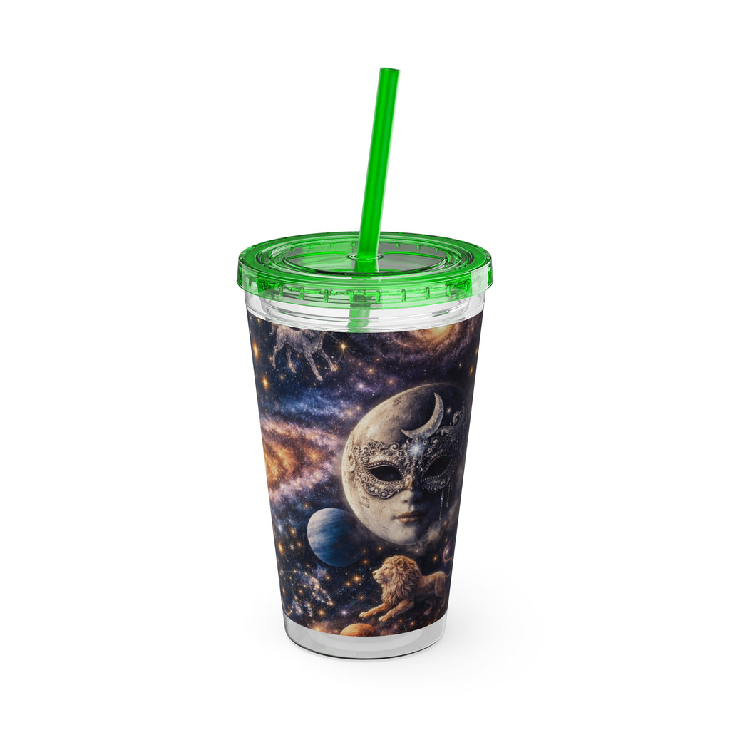 Galaxy Zodiac 16oz Tumbler with Straw — Cosmic Sunsplash Astral Design