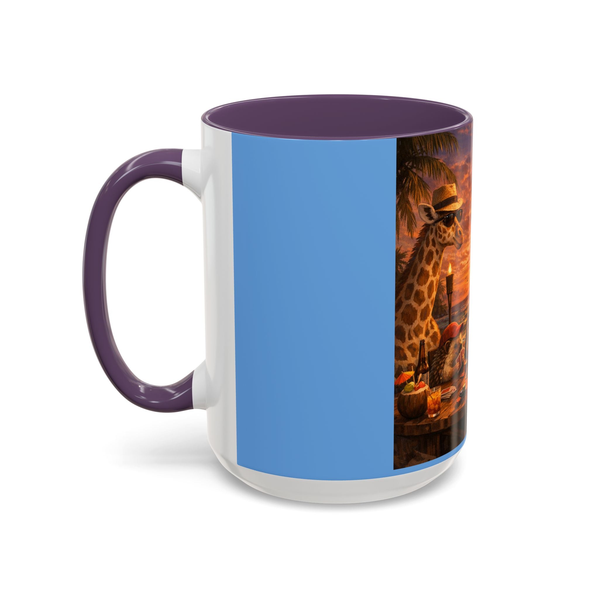 Sunset Poker Nights Animal Coffee Mug — Giraffe & Hedgehog Friends (11/15 oz)