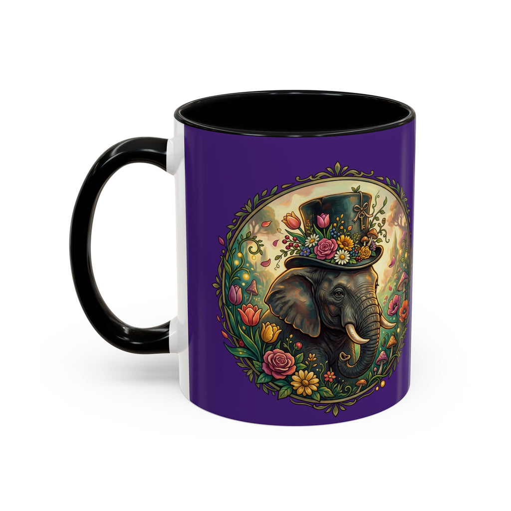 Elephant & Tulips Accent Coffee Mug — Floral Elephant Ceramic Mug (11/15oz)