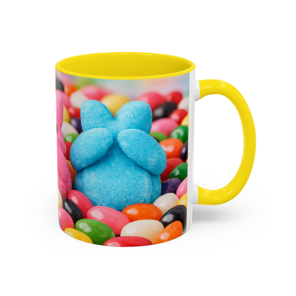 Easter Candy Peeps Coffee Mug — Colorful Jellybean & Marshmallow Bunny Accent Mug (11/15oz)