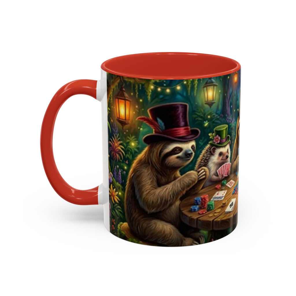 Sloth & Hedgehog Poker Night Coffee Mug — Whimsical Woodland Animal Tea Cup (11/15oz)
