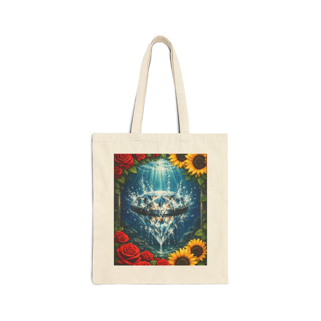 Canvas Tote Bag — "It's a New Day" Positive Quote & Floral Crystal Art Reusable Shopper