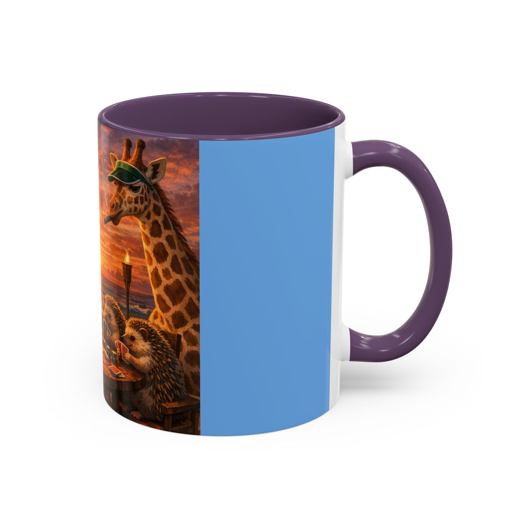 Sunset Poker Nights Animal Coffee Mug — Giraffe & Hedgehog Friends (11/15 oz)