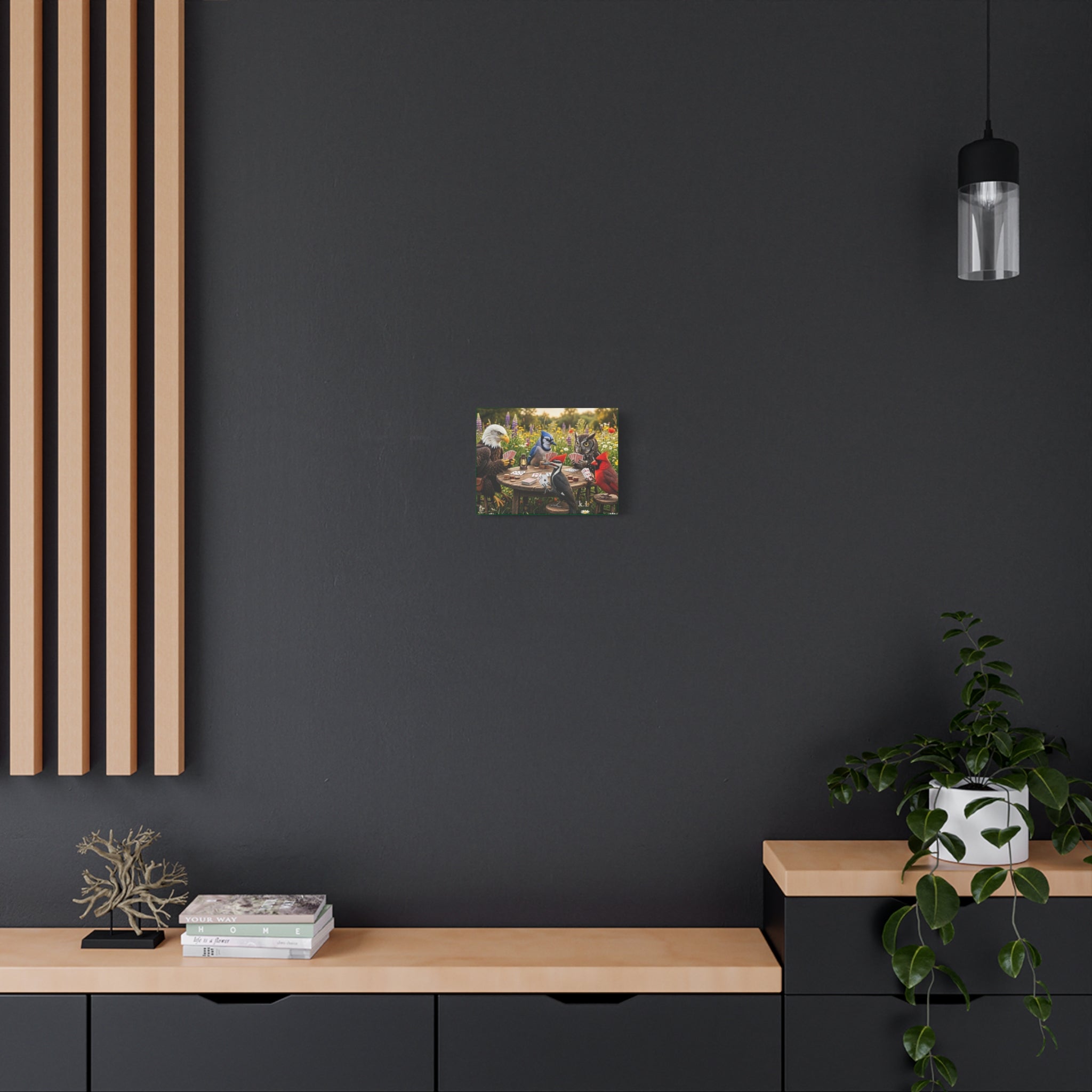 Canvas Wall Art — Woodland Birds Playing Cards Scene