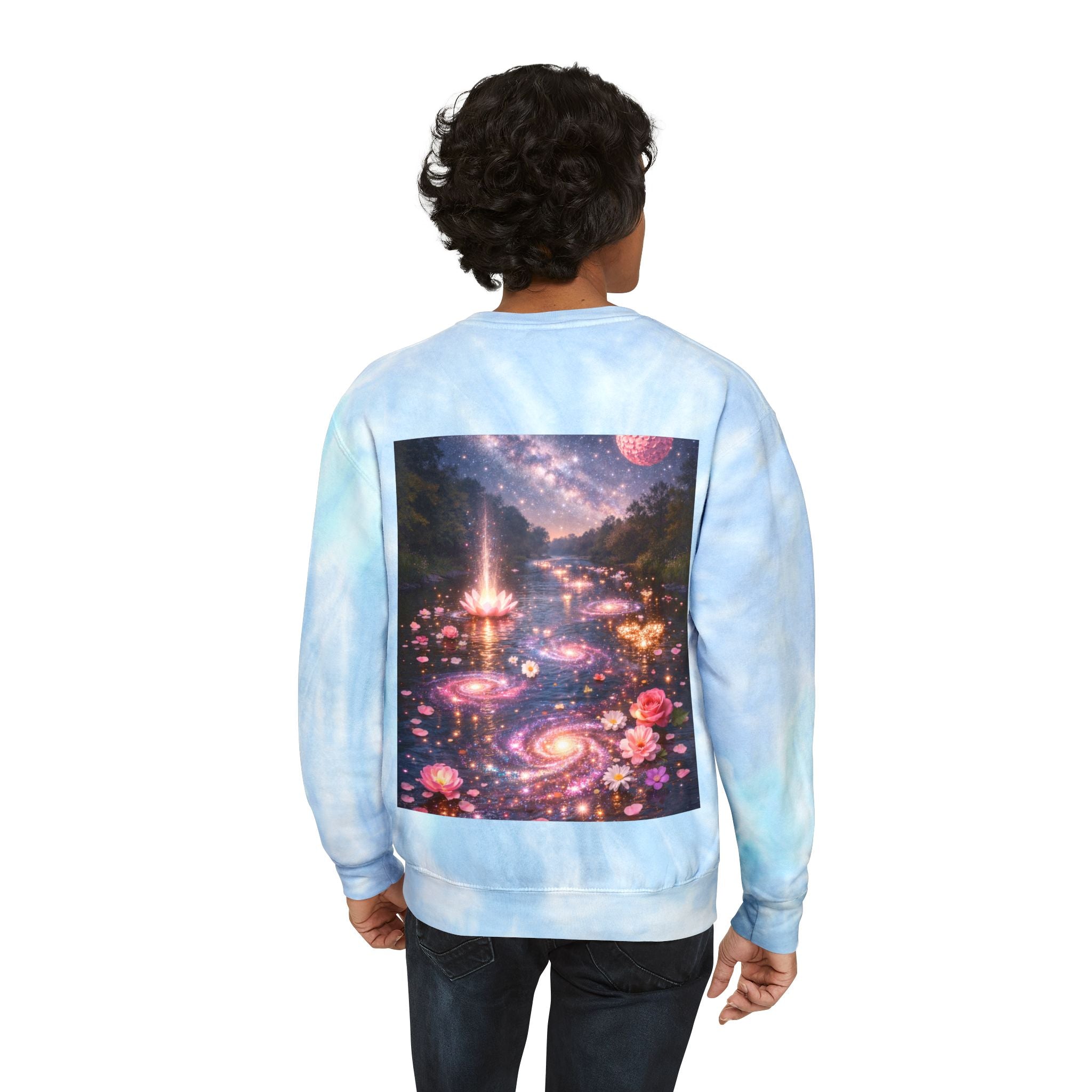 Tie-Dye Sweatshirt — "Dripping in Purpose!" Motivational Blue Tie-Dye Crewneck