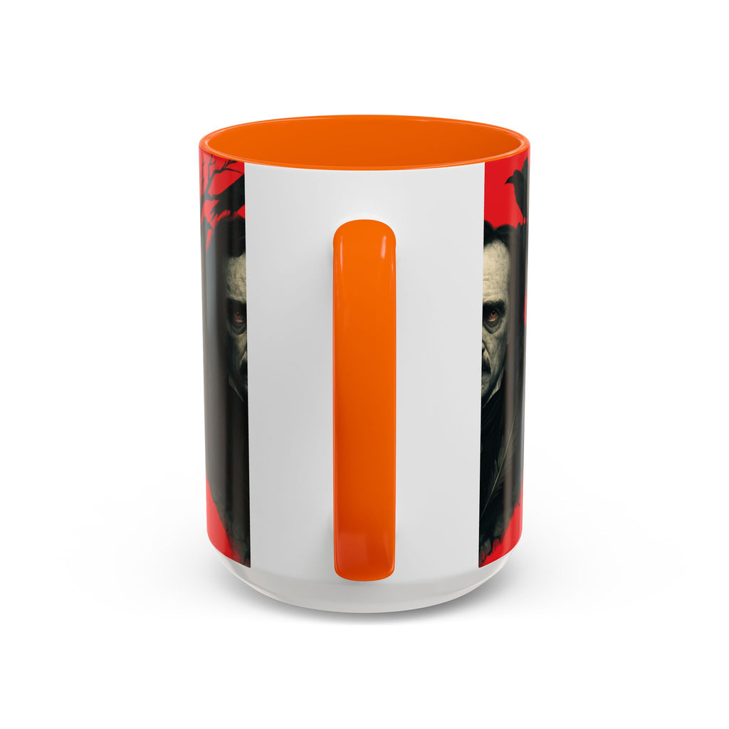 Edgar Allan Poe Portrait Coffee Mug — Gothic Raven Red Accent (11/15oz)