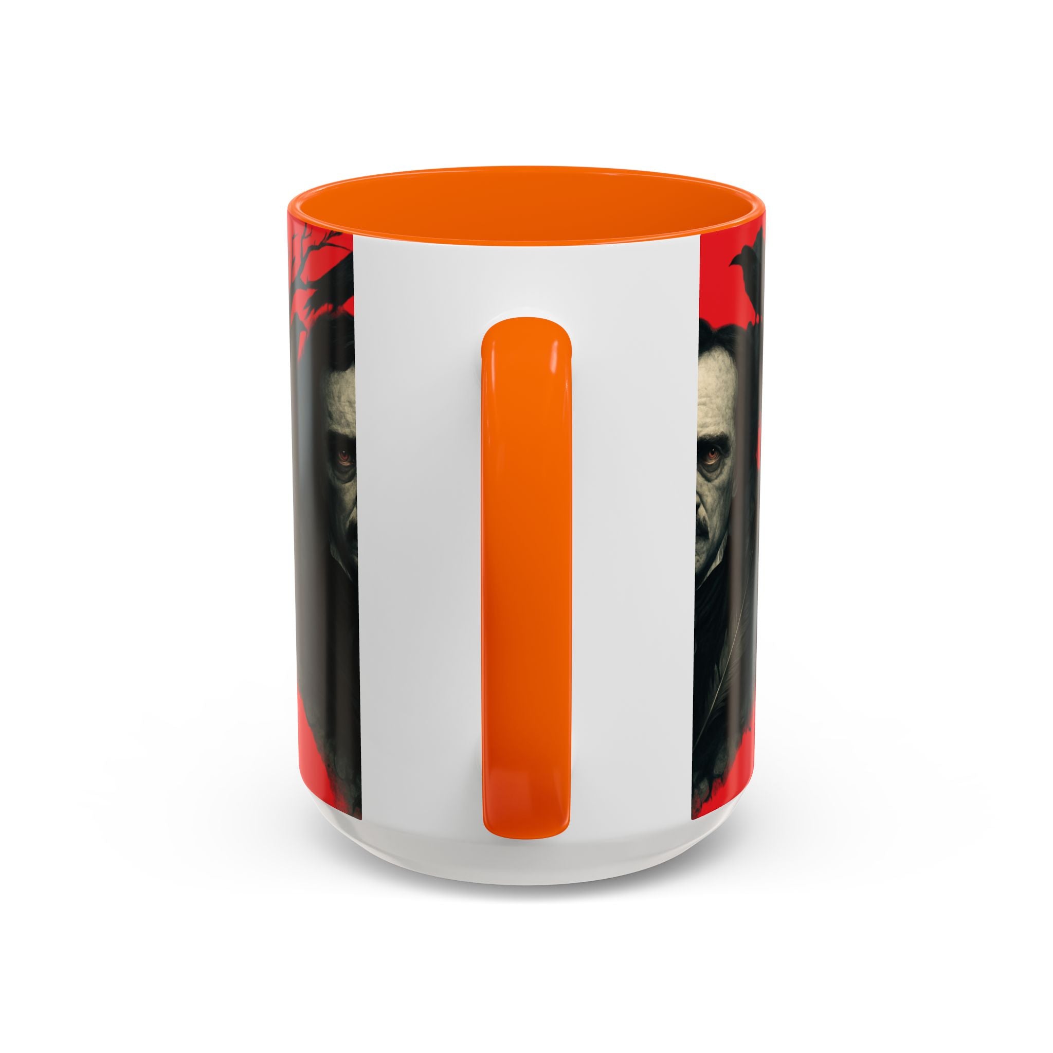 Edgar Allan Poe Portrait Coffee Mug — Gothic Raven Red Accent (11/15oz)