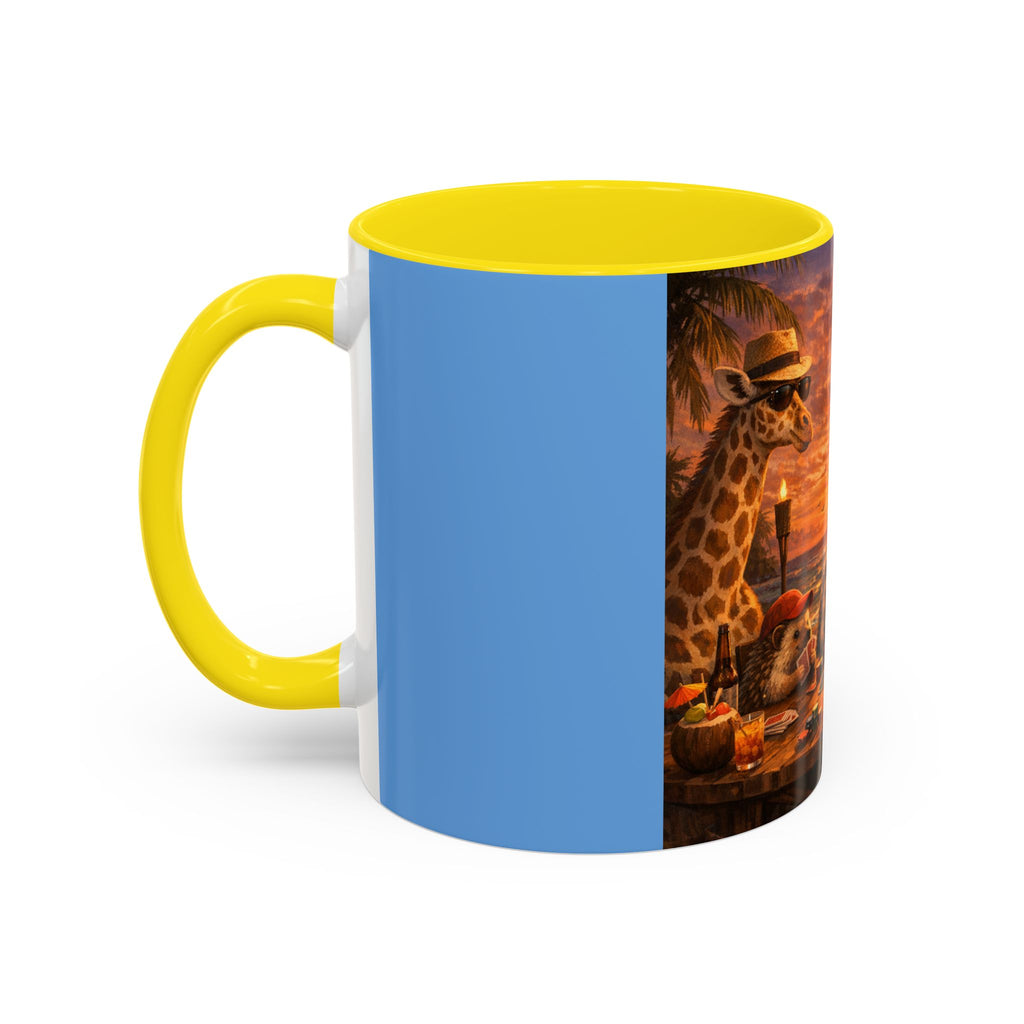 Sunset Poker Nights Animal Coffee Mug — Giraffe & Hedgehog Friends (11/15 oz)