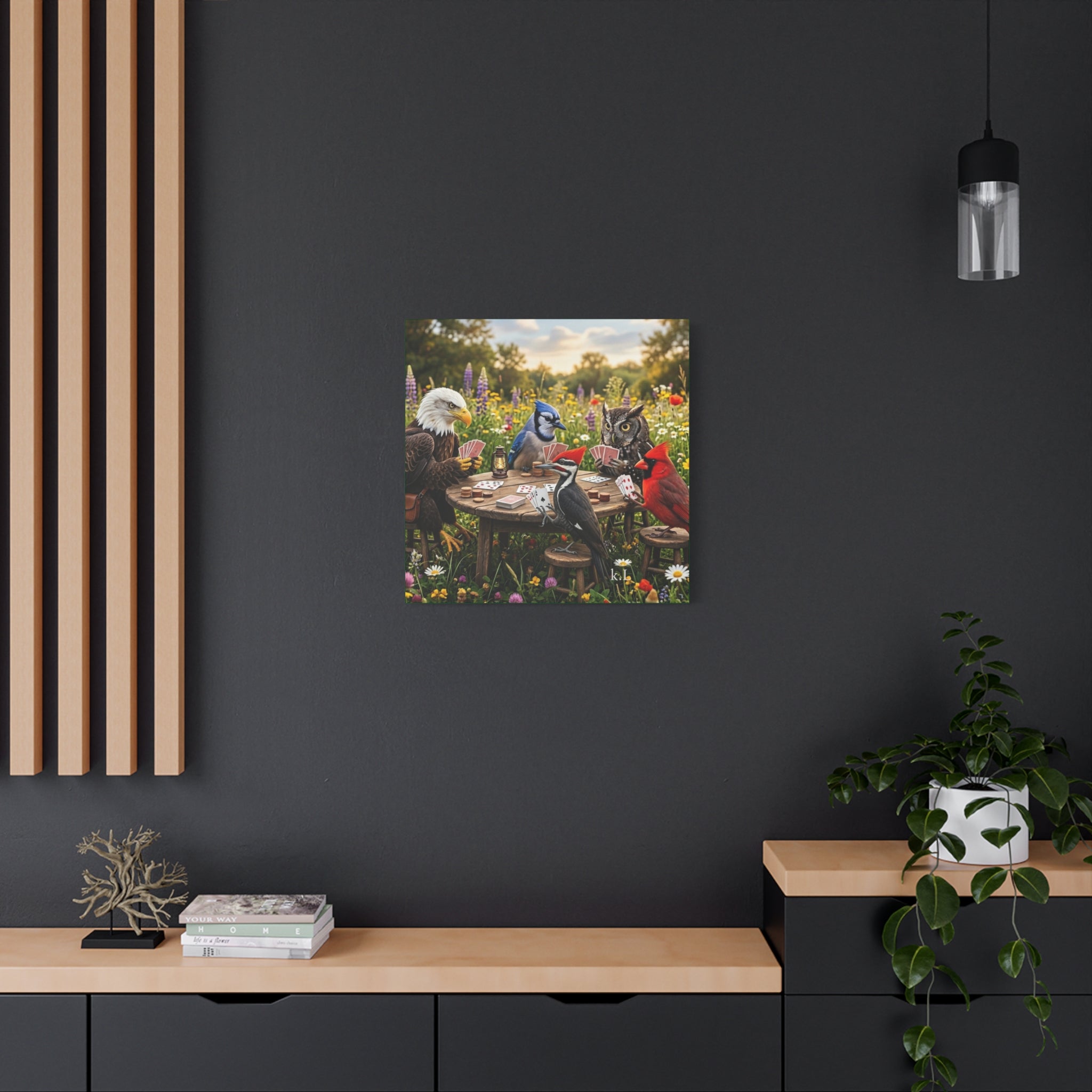 Canvas Wall Art — Woodland Birds Playing Cards Scene