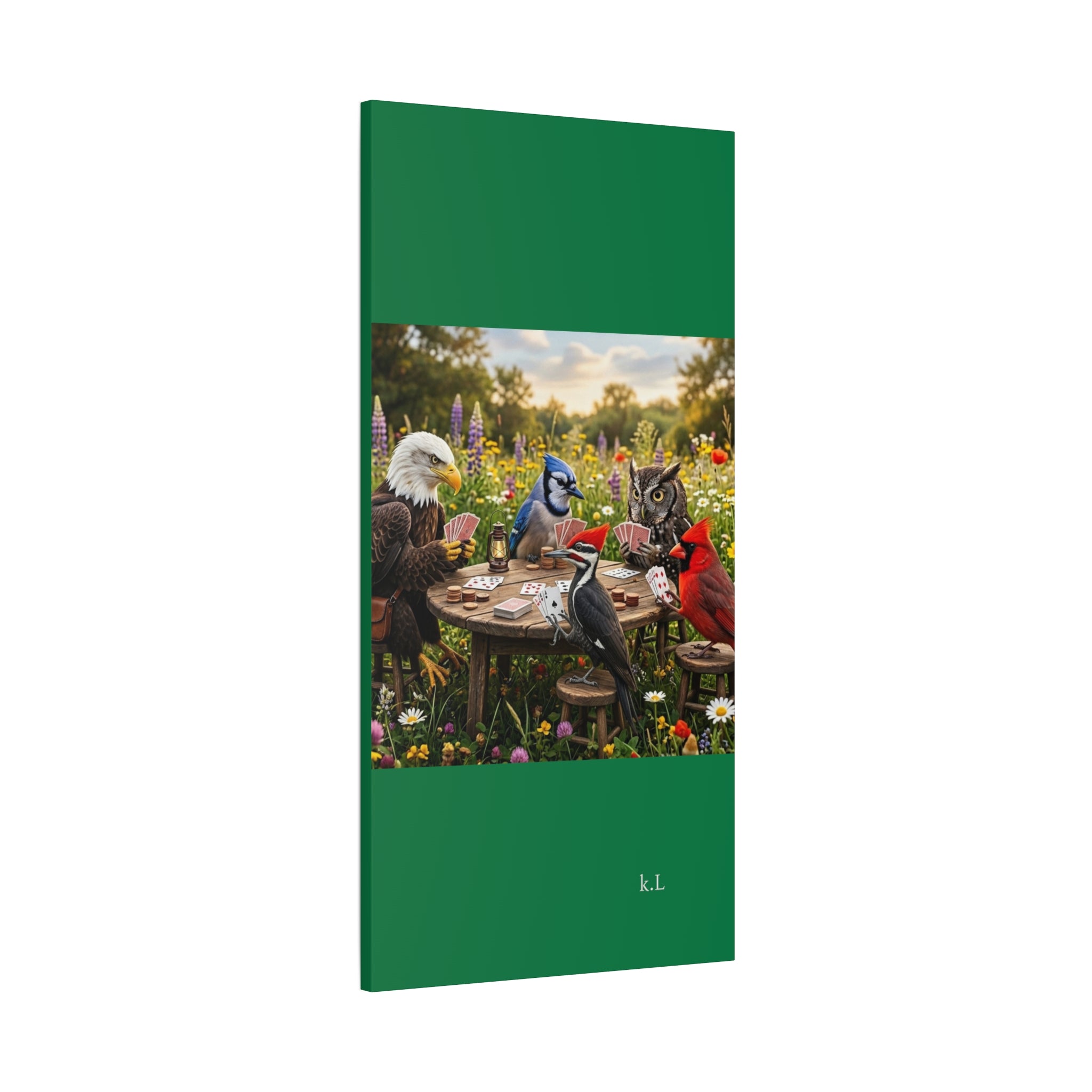 Canvas Wall Art — Woodland Birds Playing Cards Scene