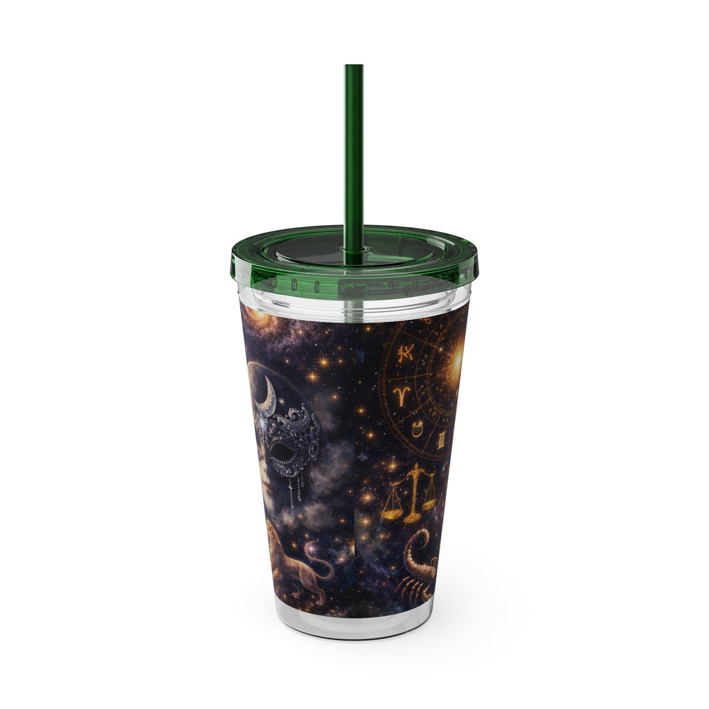 Galaxy Zodiac 16oz Tumbler with Straw — Cosmic Sunsplash Astral Design