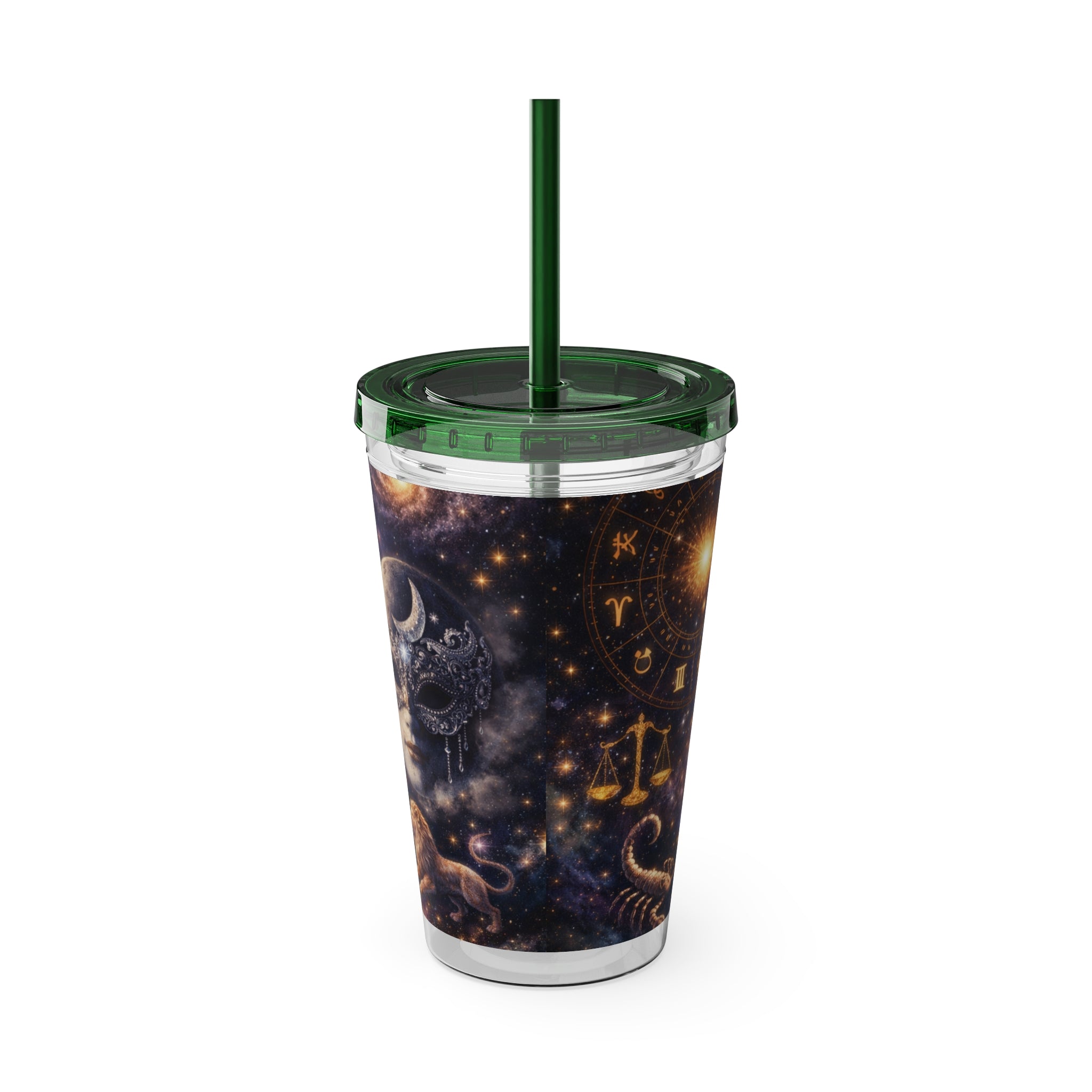 Galaxy Zodiac 16oz Tumbler with Straw — Cosmic Sunsplash Astral Design