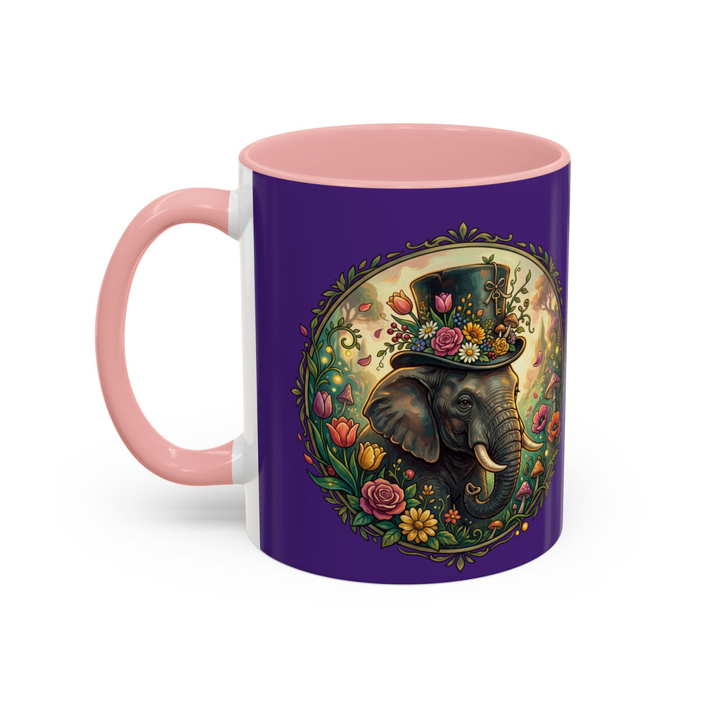 Elephant & Tulips Accent Coffee Mug — Floral Elephant Ceramic Mug (11/15oz)
