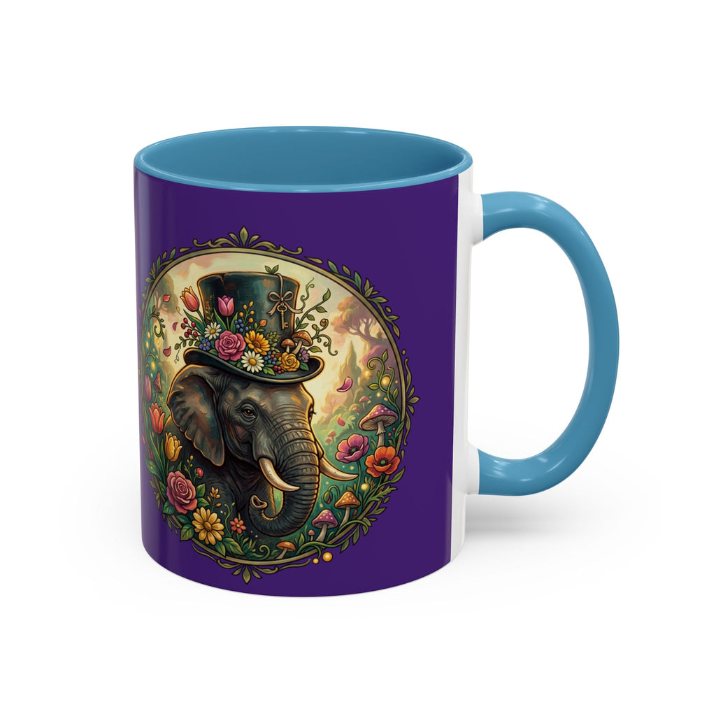 Elephant & Tulips Accent Coffee Mug — Floral Elephant Ceramic Mug (11/15oz)