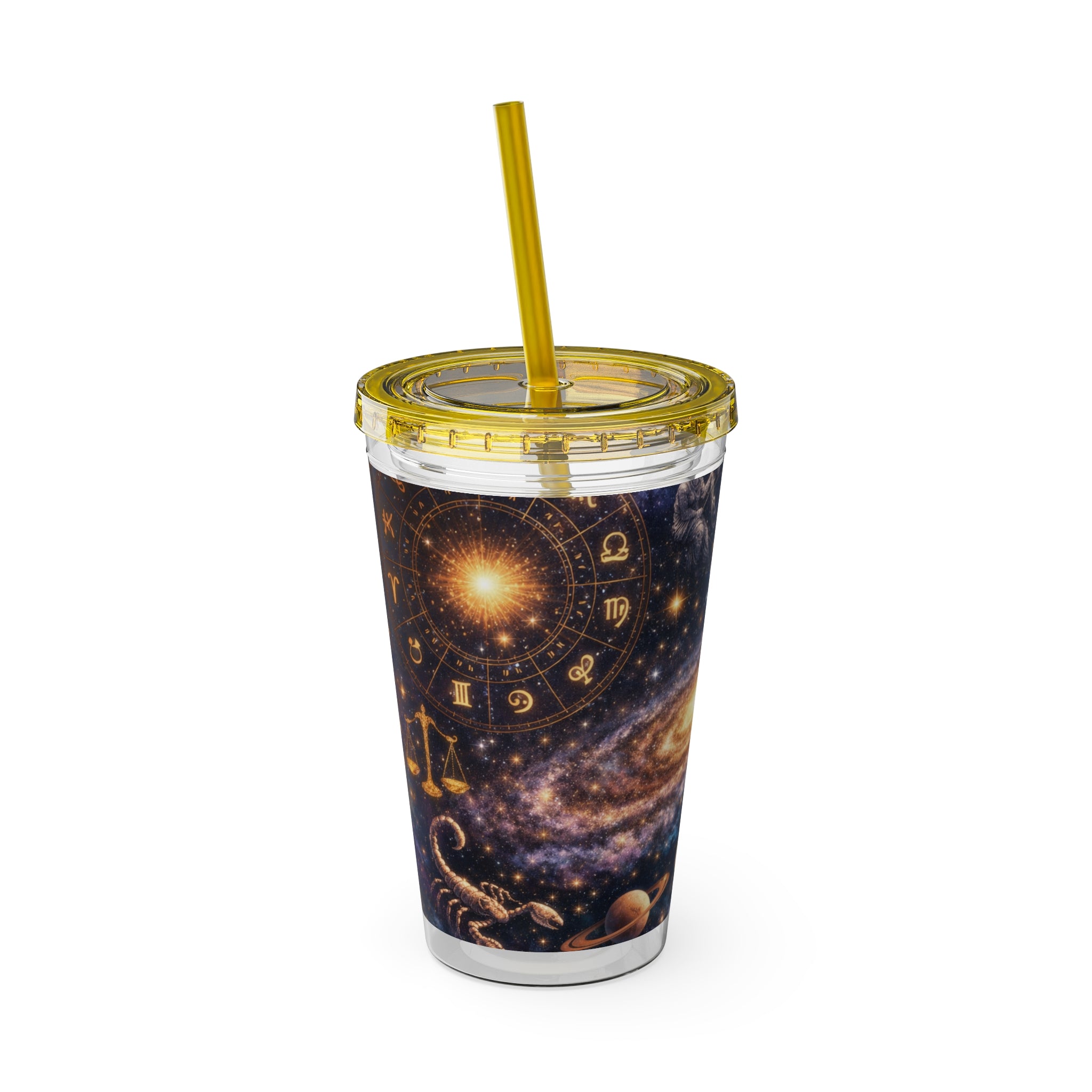 Galaxy Zodiac 16oz Tumbler with Straw — Cosmic Sunsplash Astral Design
