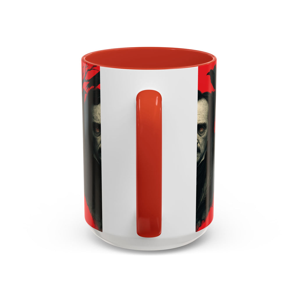 Edgar Allan Poe Portrait Coffee Mug — Gothic Raven Red Accent (11/15oz)