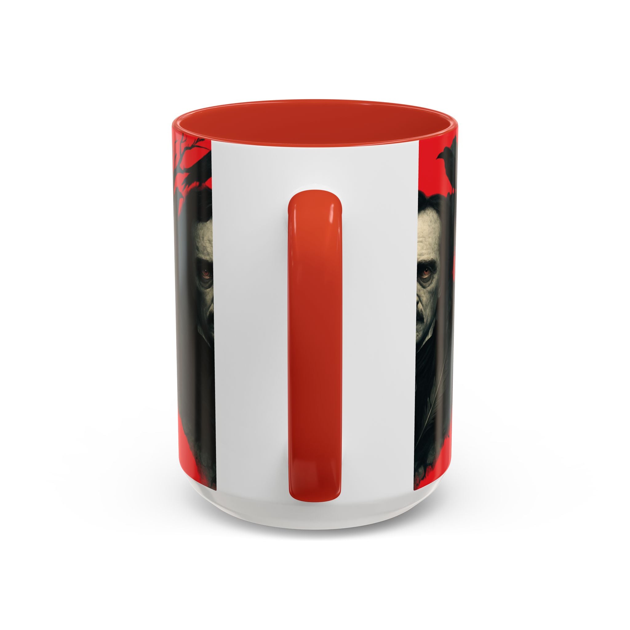Edgar Allan Poe Portrait Coffee Mug — Gothic Raven Red Accent (11/15oz)