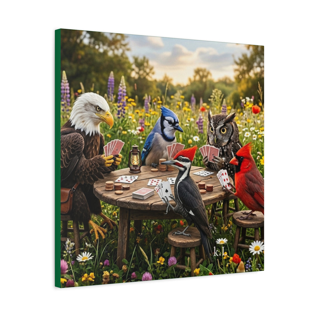 Canvas Wall Art — Woodland Birds Playing Cards Scene