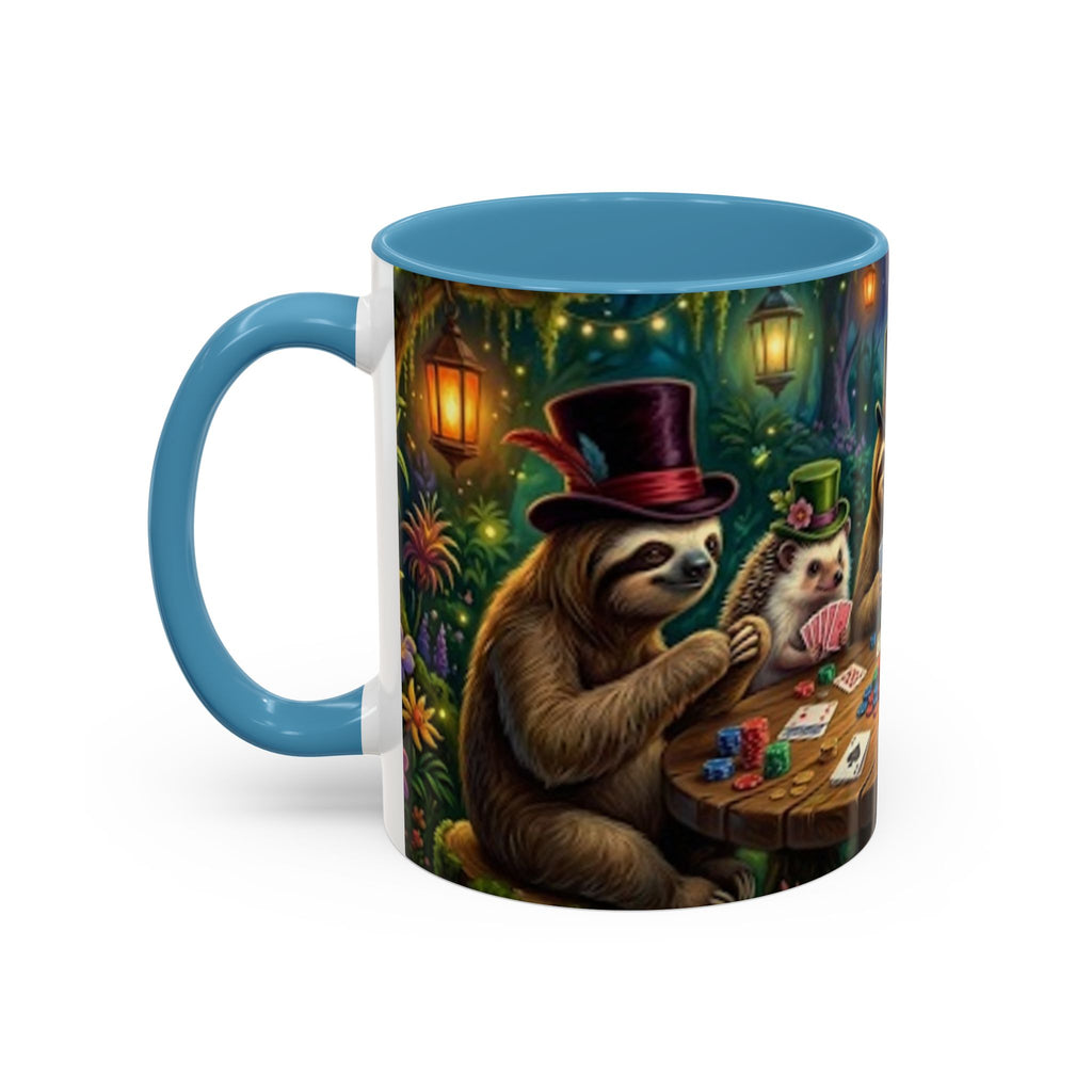 Sloth & Hedgehog Poker Night Coffee Mug — Whimsical Woodland Animal Tea Cup (11/15oz)