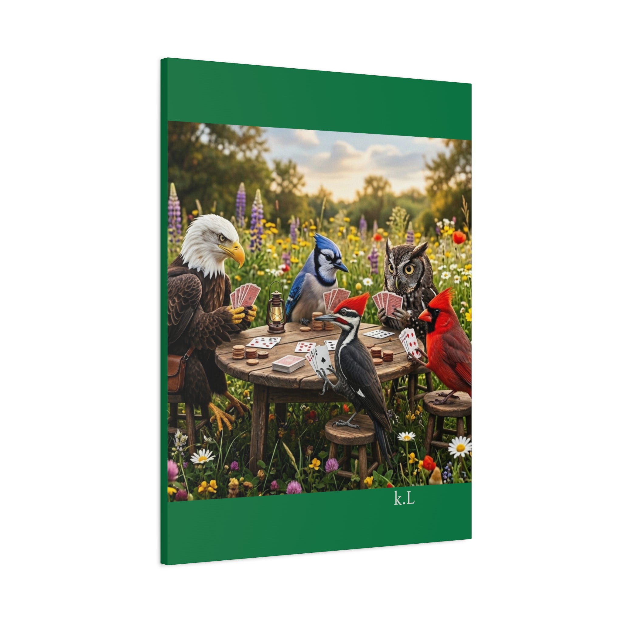 Canvas Wall Art — Woodland Birds Playing Cards Scene