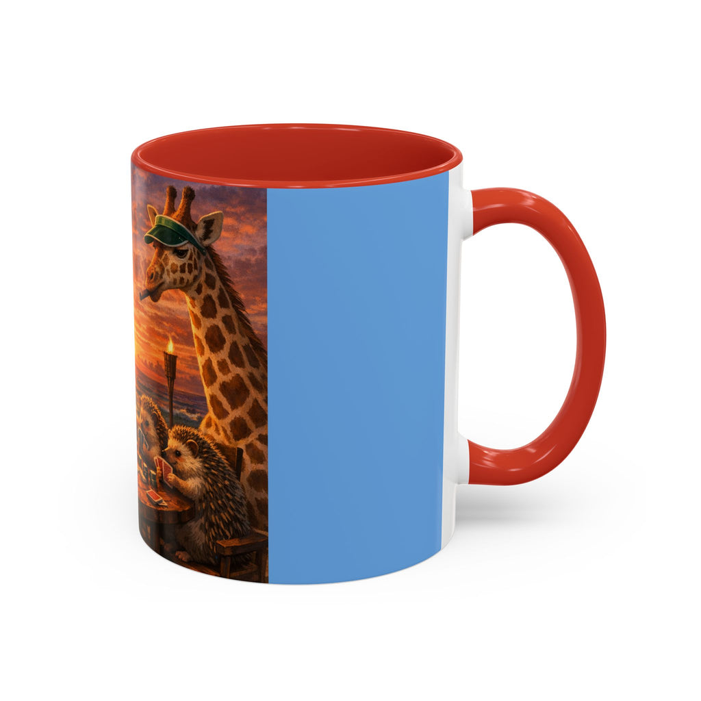 Sunset Poker Nights Animal Coffee Mug — Giraffe & Hedgehog Friends (11/15 oz)