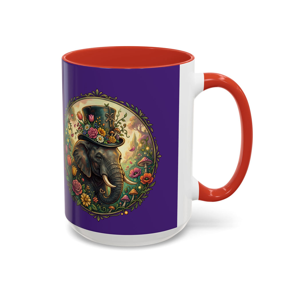 Elephant & Tulips Accent Coffee Mug — Floral Elephant Ceramic Mug (11/15oz)