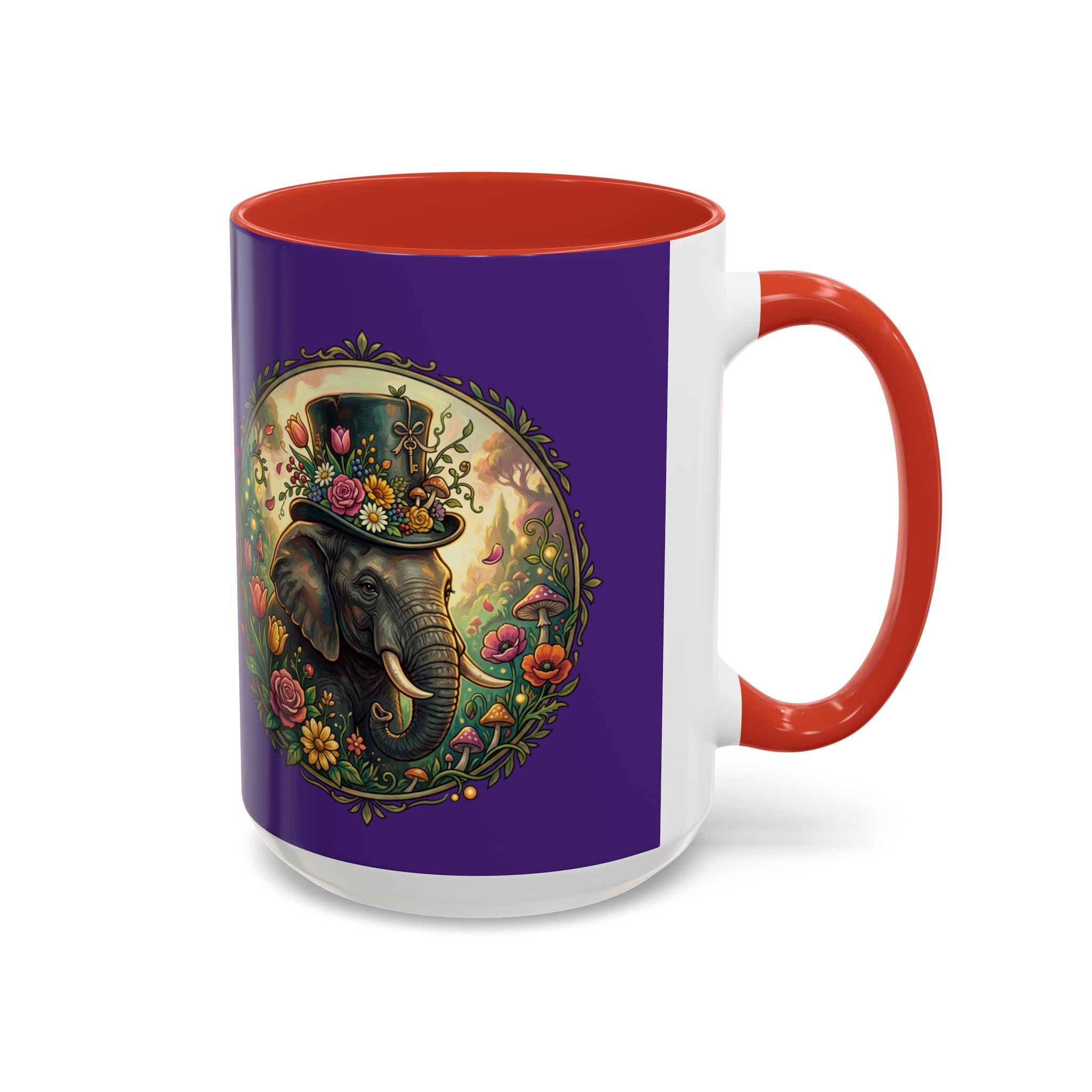 Elephant & Tulips Accent Coffee Mug — Floral Elephant Ceramic Mug (11/15oz)