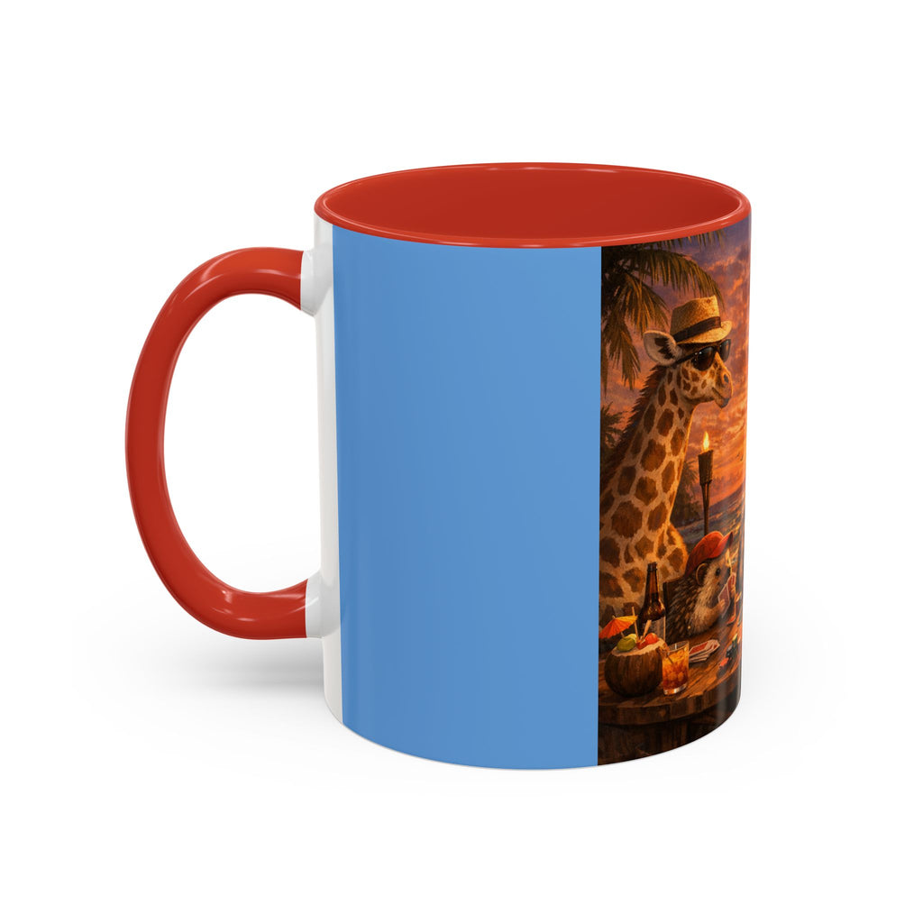 Sunset Poker Nights Animal Coffee Mug — Giraffe & Hedgehog Friends (11/15 oz)