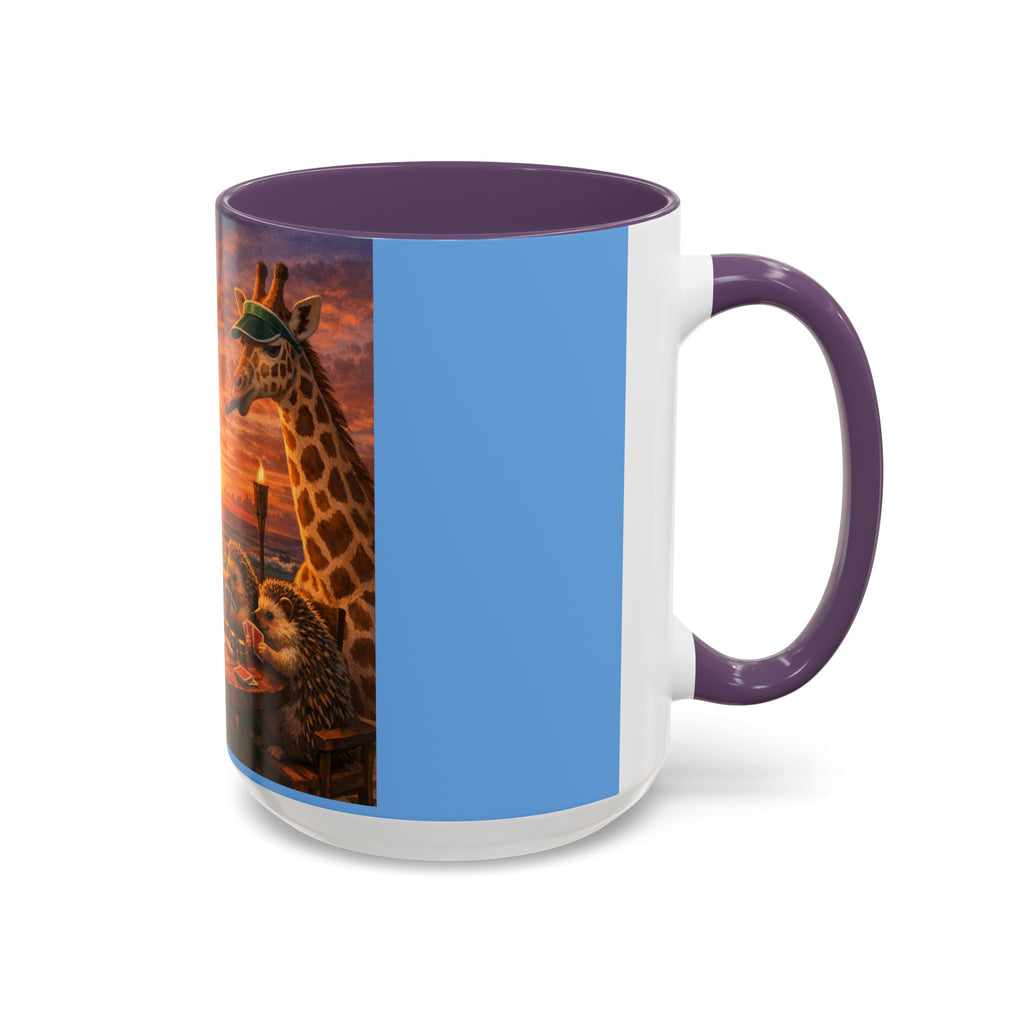 Sunset Poker Nights Animal Coffee Mug — Giraffe & Hedgehog Friends (11/15 oz)