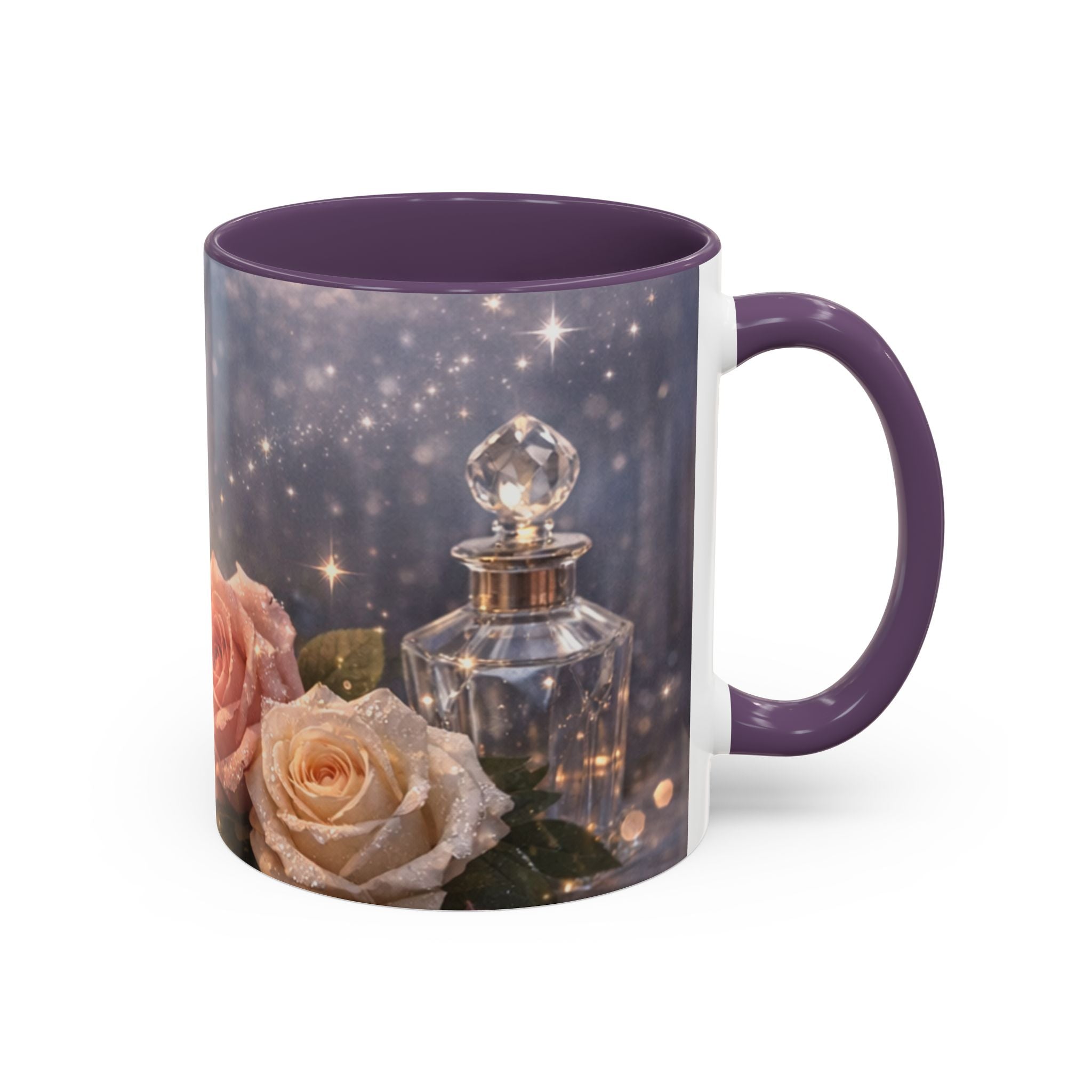 Vintage Rose & Perfume Accent Coffee Mug — Sparkling Floral 11/15oz