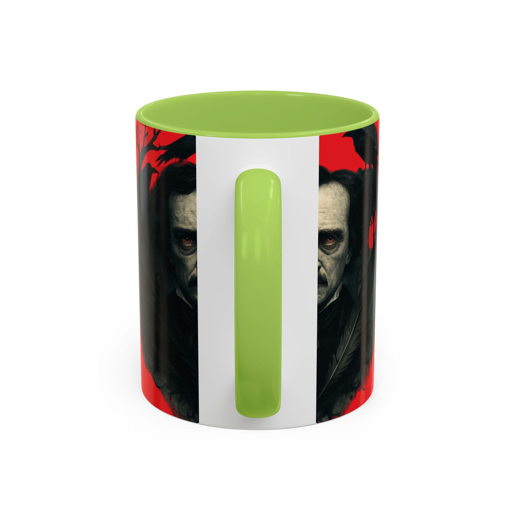 Edgar Allan Poe Portrait Coffee Mug — Gothic Raven Red Accent (11/15oz)