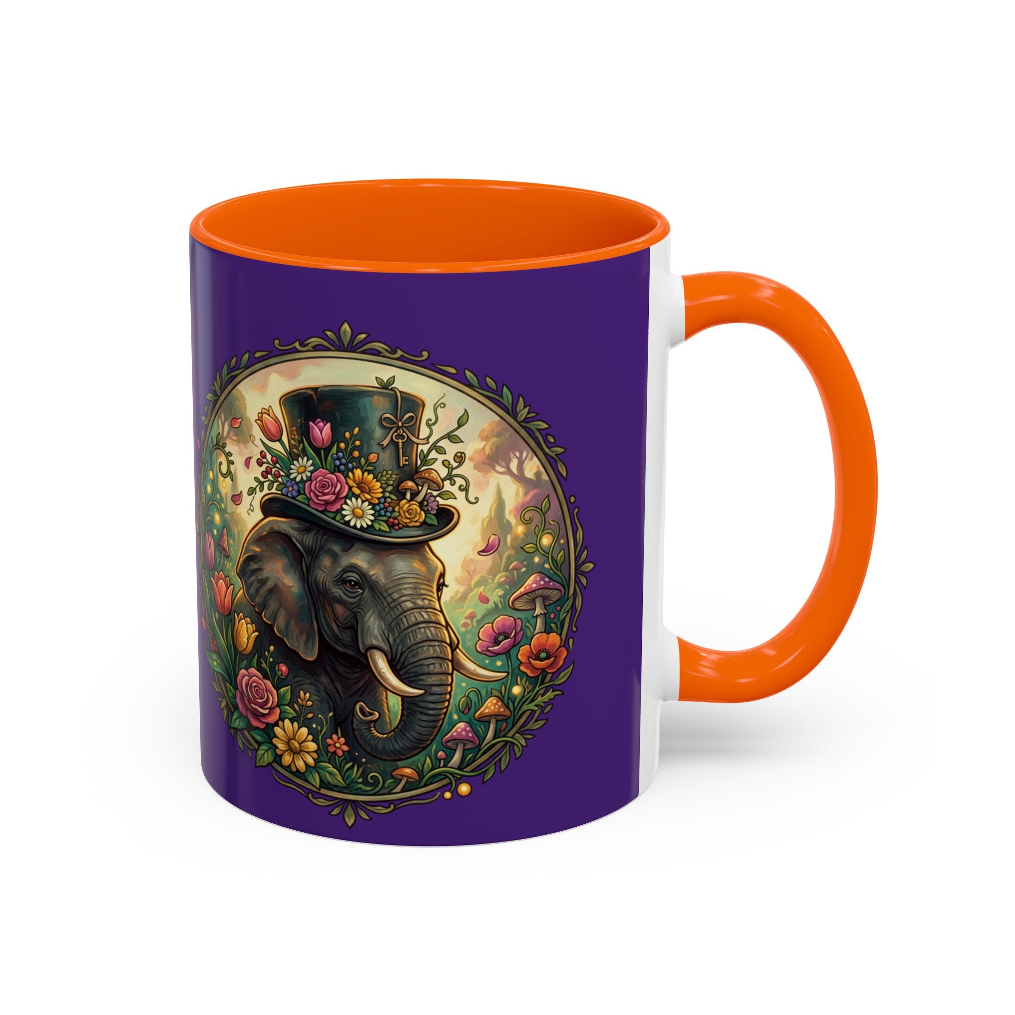 Elephant & Tulips Accent Coffee Mug — Floral Elephant Ceramic Mug (11/15oz)