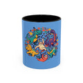 Cute Dancing Dinosaurs & Sloths Accent Coffee Mug — Colorful 11/15oz Ceramic