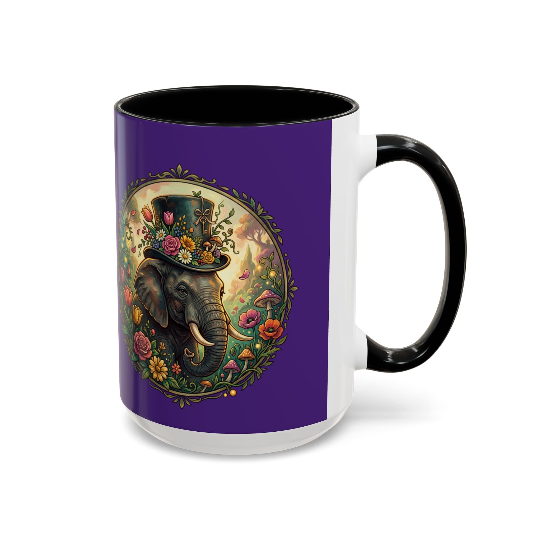 Elephant & Tulips Accent Coffee Mug — Floral Elephant Ceramic Mug (11/15oz)