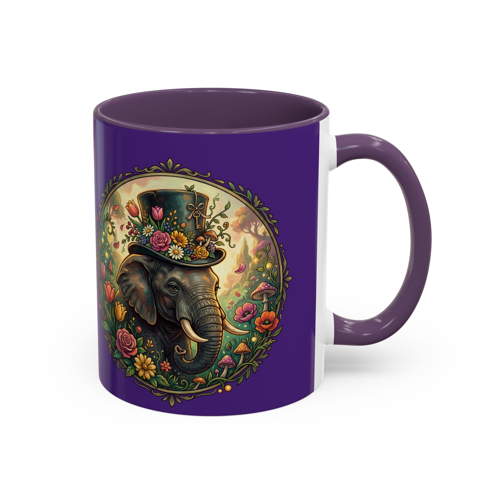 Elephant & Tulips Accent Coffee Mug — Floral Elephant Ceramic Mug (11/15oz)