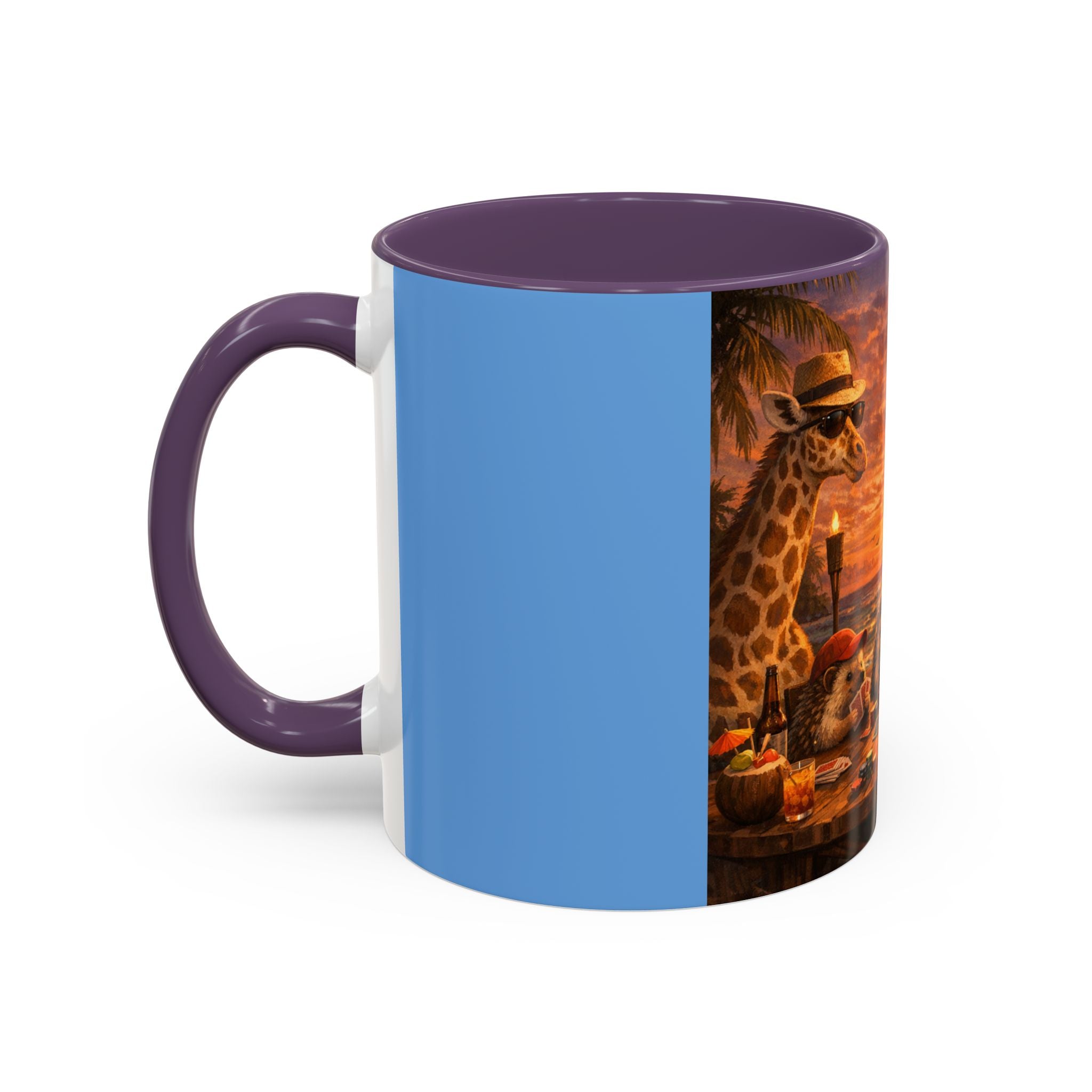 Sunset Poker Nights Animal Coffee Mug — Giraffe & Hedgehog Friends (11/15 oz)