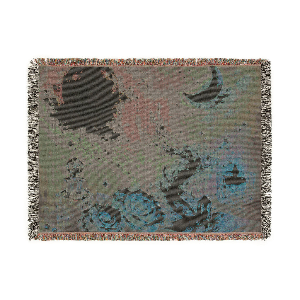 Moon & Roses Woven Blanket — Floral Lunar Throw