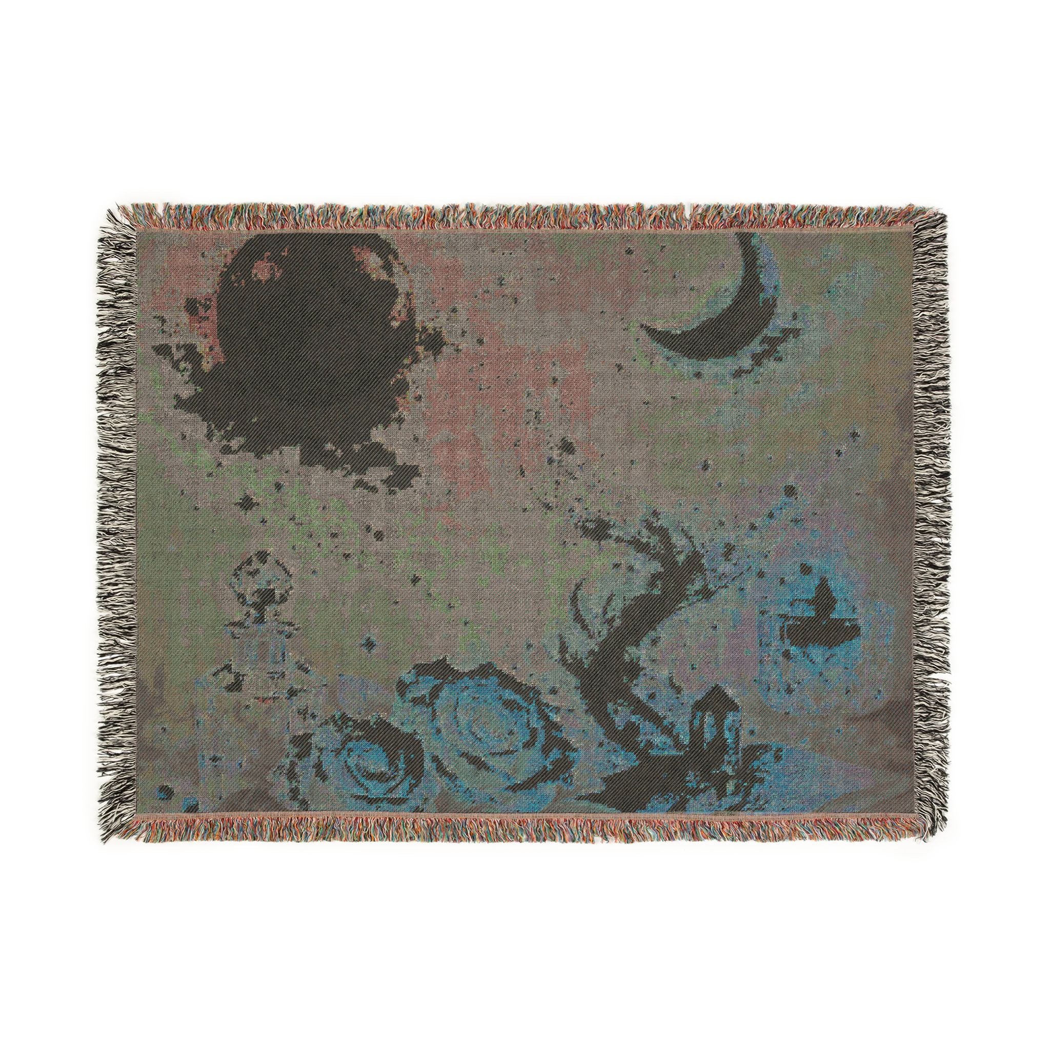 Moon & Roses Woven Blanket — Floral Lunar Throw