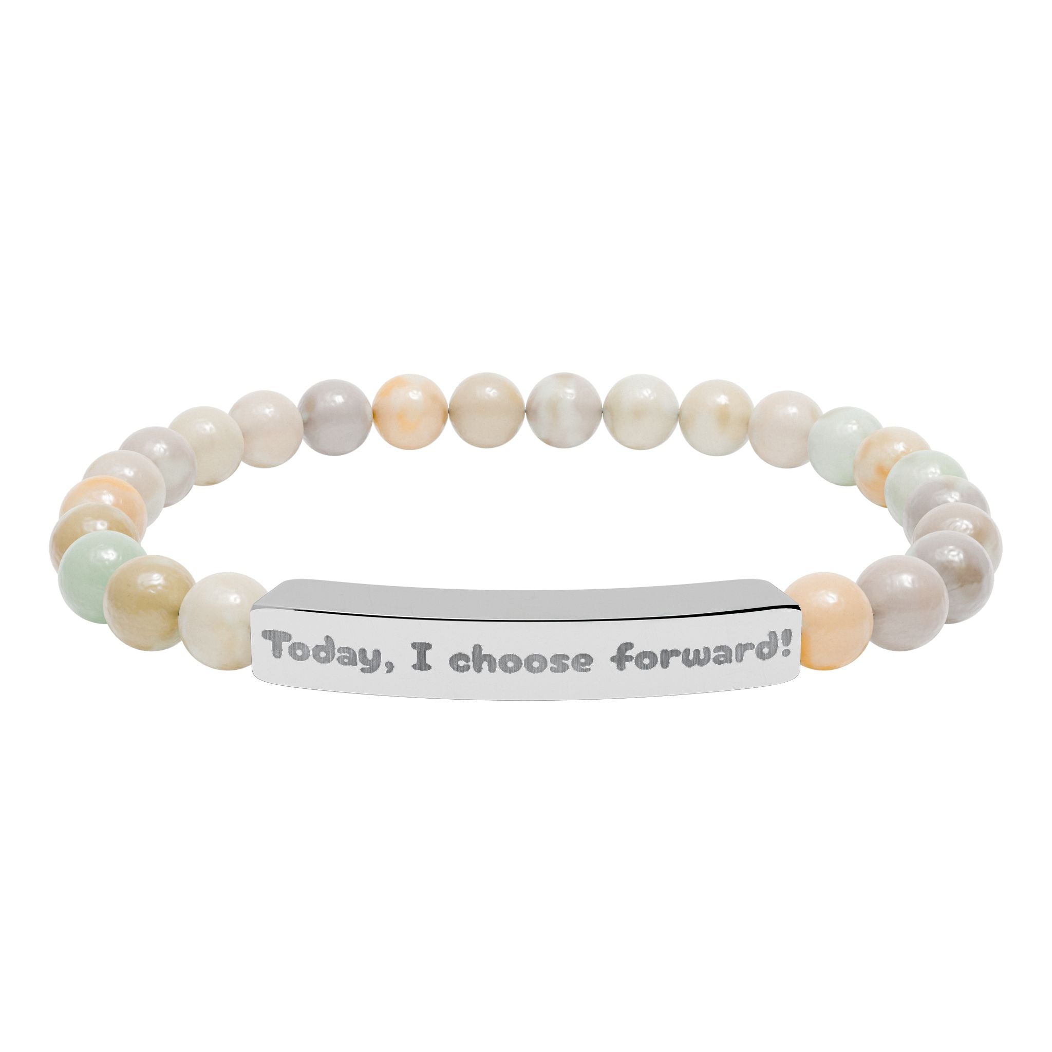 Engraved Natural Stone Stretch Bracelet — "Today, I Choose Forward" Affirmation Bar